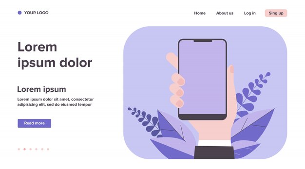 Smartphone in der hand landingpage