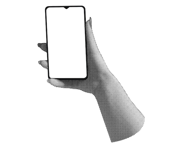 Smartphone in halftoniger Hand Trend-Vektor-Collage