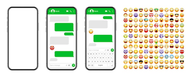 Smartphone-messaging-app-benutzeroberflächen-design mit emoji-sms-textrahmen chat-bildschirm mit grün