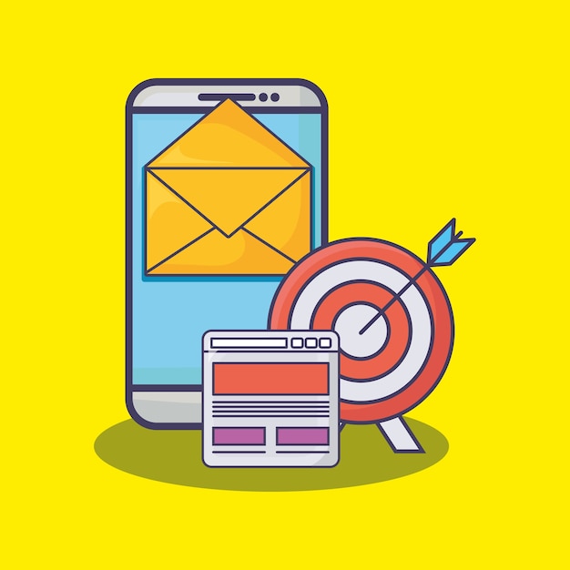 Smartphone mit e-mail-marketing-bezogenen symbolen