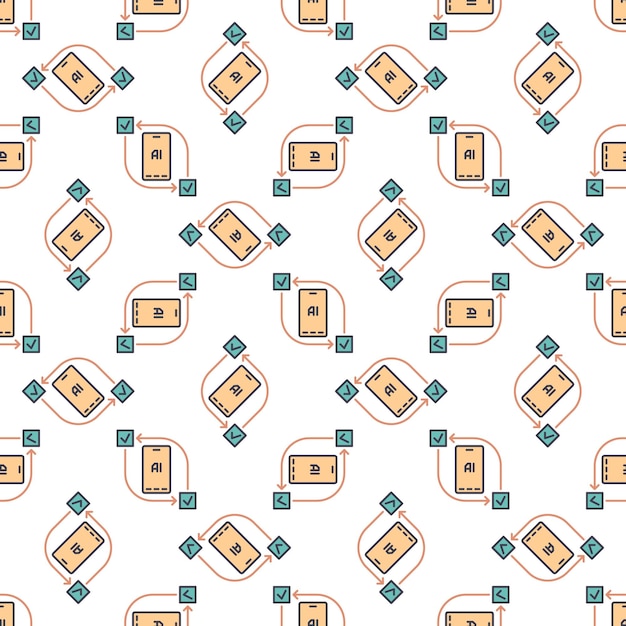 Smartphone mit KI-Technologie Vektor Künstliche Intelligenz farbiges nahtloses Muster