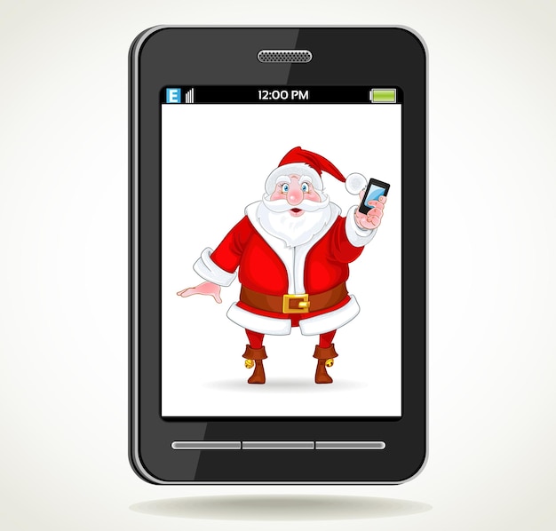 Smartphone mit weihnachtsmann mit einem smartphone