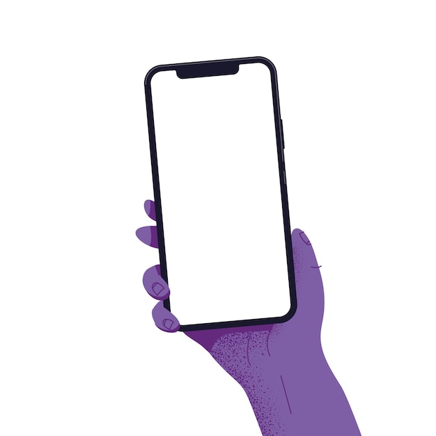 Smartphone-Mockup in lila Hand Vektor-Illustration flaches Design