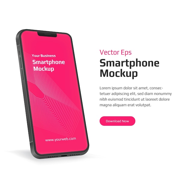 Smartphone-Modell mit perspektivischen Ansichtsvorlagen für Websites und Präsentationen