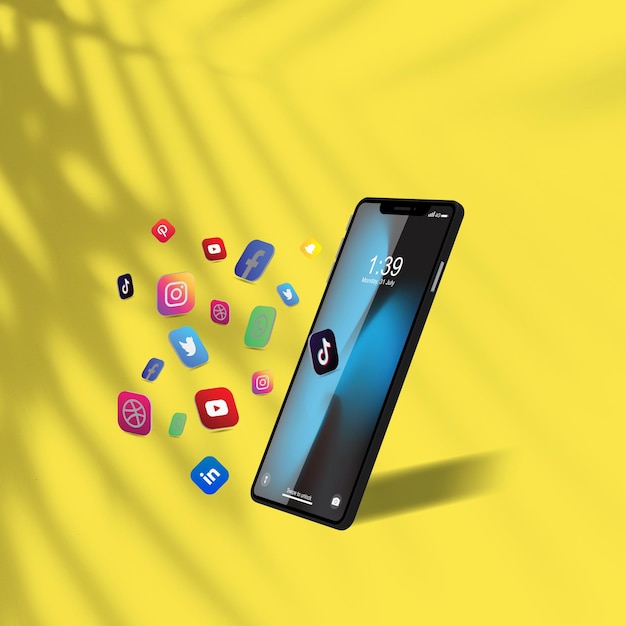 Smartphone-Modell mit Social Media-Symbolen