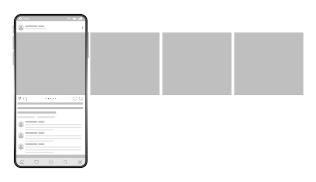 Smartphone-schnittstellenpost mock-up mit karussell-schnittstellenpost in sozialen netzwerken seitenvorlage für mobile apps für soziale medien design des bandprofils