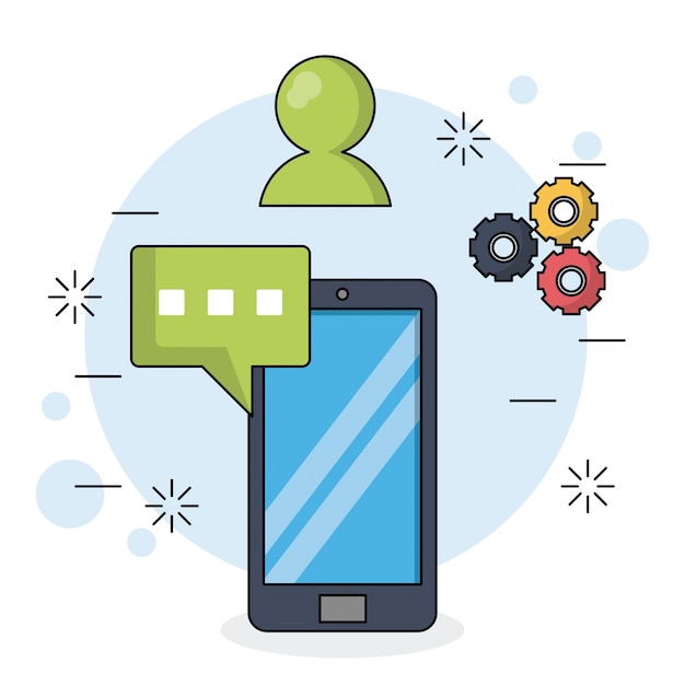 Smartphone und text-dialog mit tools und chat-icons