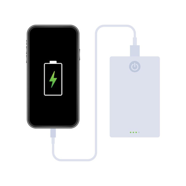 Smartphone-usb-kabelverbindung mit externer powerbank vektorillustration
