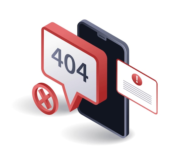 Smartphone-Wartungsfehlercode 404 flache isometrische 3D-Illustration