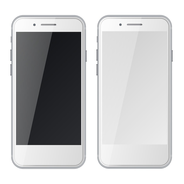 Vektor smartphones mit schwarzen und leeren bildschirmen lokalisiert auf weißem hintergrund.