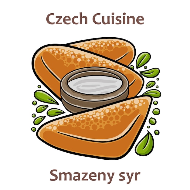 Smazeny syr Es ist ein Gericht aus frittiertem Käse, das mit Salatkartoffeln oder Pommes serviert wird. Typischerweise serviert mit Remoulade oder Mayonnaise Tschechisches Essen Vektorbild isoliert