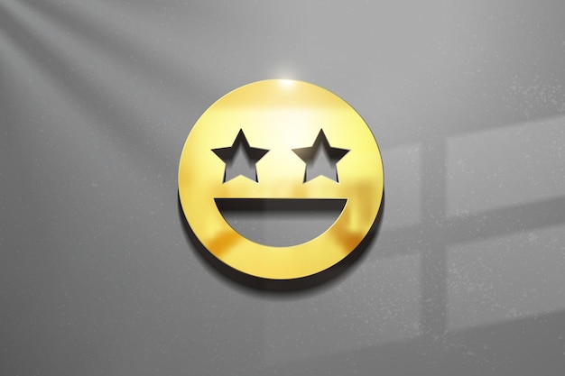Vektor smile emoticon 3d-logo-design, glänzendes mockup-logo mit strukturierter wand. realistischer vektor