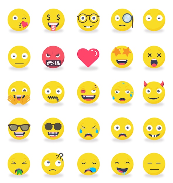 Smileys emoticons farbiger flacher ikonensatz