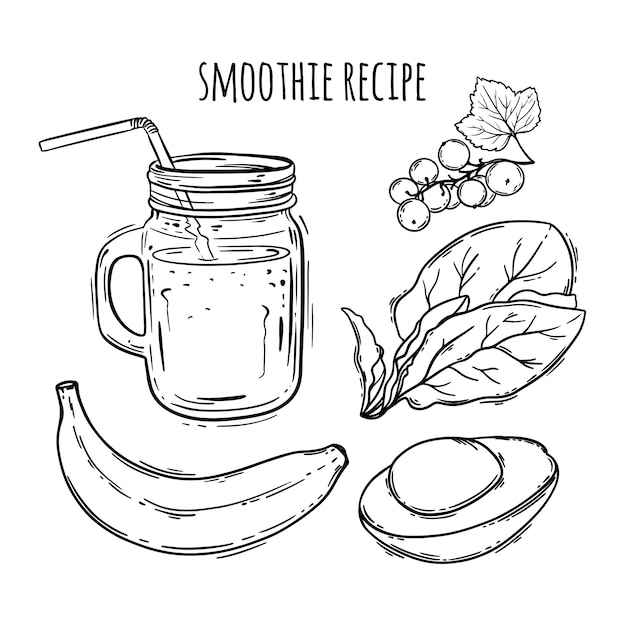 Smoothie-rezept illustrationssatz für gesundes essen