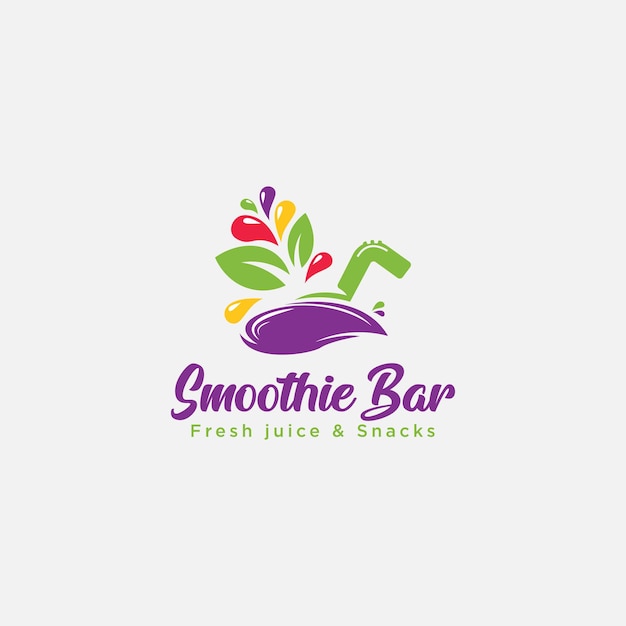 Smoothie- und saftbar-logo mit farbenfroher abstrakter skriptschrift für snacks