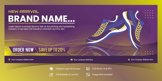 Sneaker und schuh-web-facebook-banner-template-design premium-vektor-eps