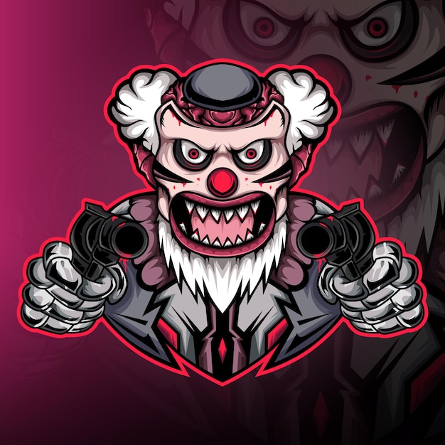 Sniper verrückter Clown-Gaming-Maskottchen-Logo-Vektor