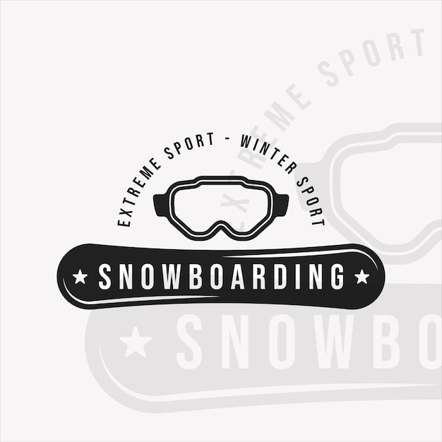 Snowboard und skibrille logo vintage vektor illustration vorlage symbol grafikdesign. wintersportsymbol oder zeichen für geschäfts- oder firmenreisen mit typografie-stil