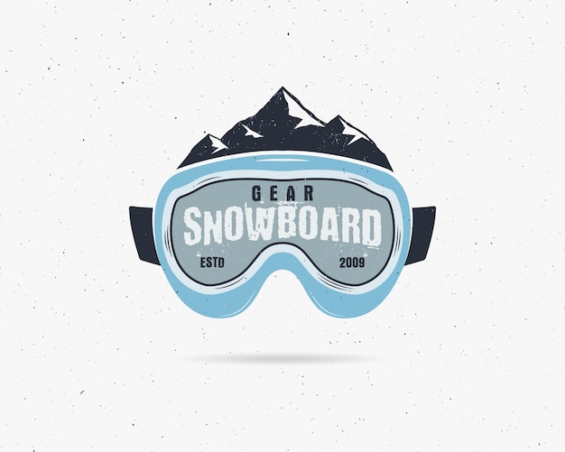 Snowboardbrille extreme logo, etikettenvorlage. winter snowboard sportgeschäft abzeichen.