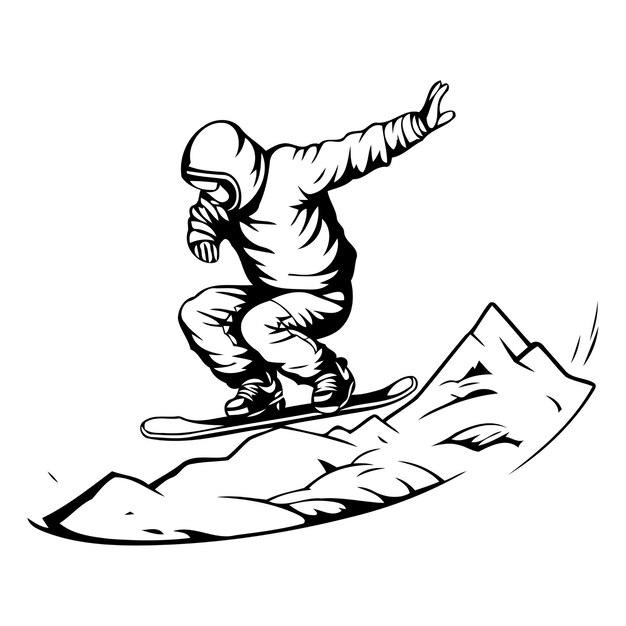 Vektor snowboarder springt in die luft vektor-illustration auf blauem hintergrund