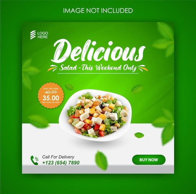 Social food promotion salat essen und instagram post design vorlage