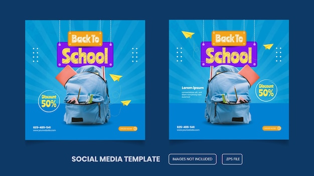 Social-media-banner-werbung zurück zur schule für schulausstattung premium-vektor