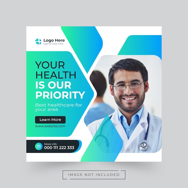 Social-Media-Beitrag im Gesundheitswesen oder quadratischer Flyer und Web-Banner-Vorlage