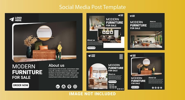 Social-media-beitragsvorlagen für möbelgeschäfte. bunte und geometrische formen.