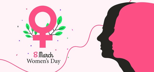 Social-Media-Cover-Design zum Internationalen Frauentag mit Frühlings- und Frauengesichtssilhouette