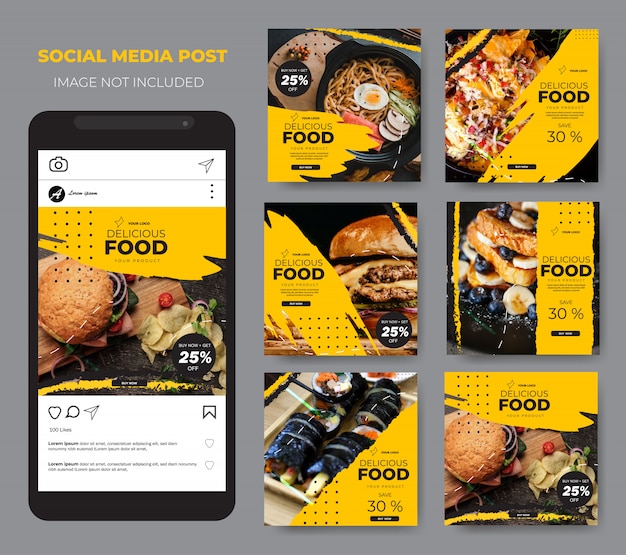 Social media food set vorlage moderne gelbe vorlage post-feed