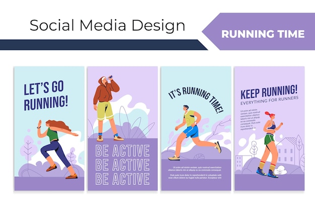 Social-media-geschichte mit dem running people-konzept