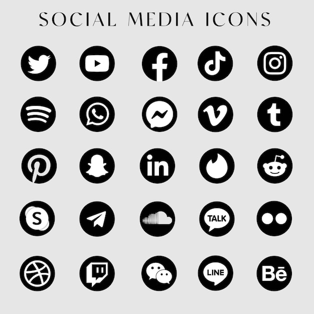 Vektor social media icons schwarz-weiß version