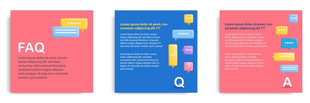 Social Media informatives FAQ Post Banner Template Design 3D Cartoon Stil mit Bubble Speech Chat