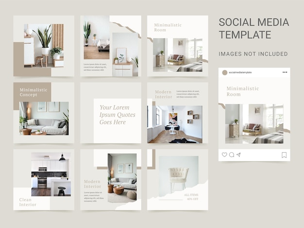 Social media instagram post quadratische puzzle-vorlage für innenarchitektur.