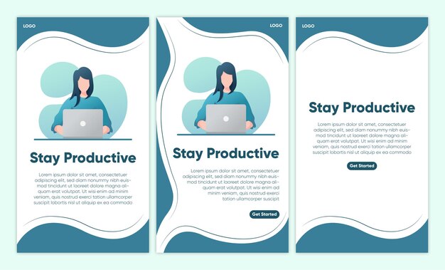 Social Media Instagram Stories Vorlage mit Illustration von Stay Productive Work mit Laptop