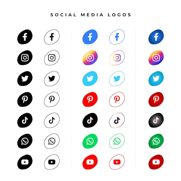 Vektor social-media-logos und -symbole packen 3d-schaltflächeneffekt free vector
