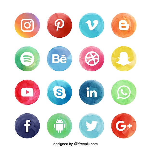Vektor social media-logosammlung in der aquarellart