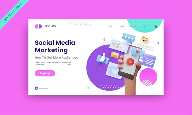 Social media marketing landing page design für werbekonzept.