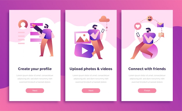 Vektor social media onboarding-seite für mobiltelefone