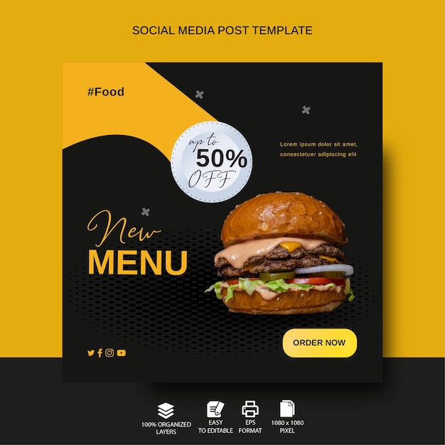 Social Media Post Design für Restaurantmenü