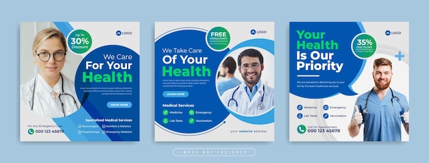 Social-Media-Post oder Web-Banner im medizinischen Gesundheitswesen mit Logo und Geschäftssymbol
