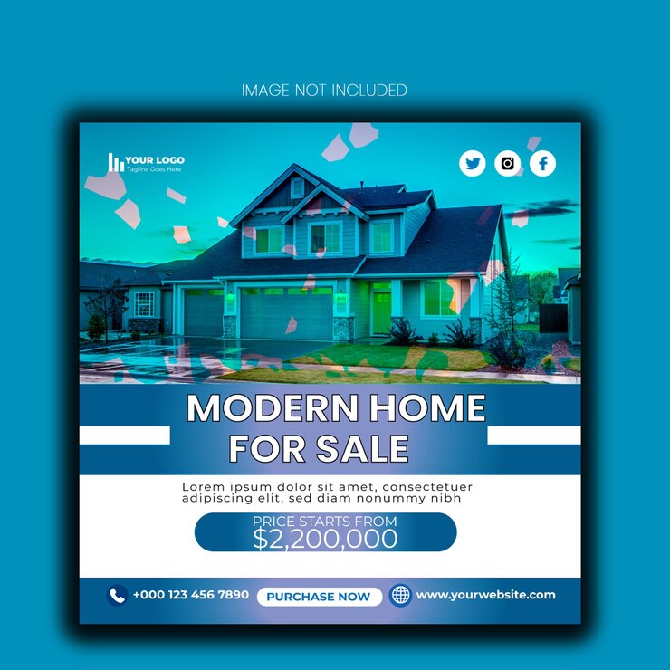 Social-Media-Post- und Web-Banner-Vorlage für Immobilienhäuser.
