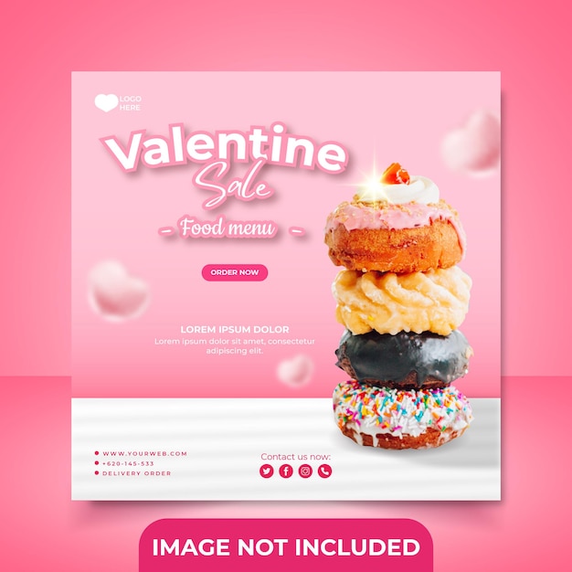 Social media post valentine sale square banner vorlage für restaurant oder essen lecker