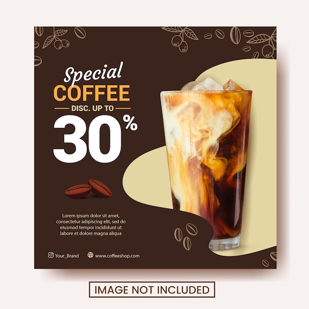 Social Media Square Poster Coffee Shop Promotion Layout braunem Hintergrund Doodle