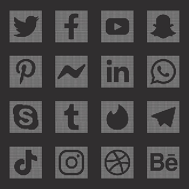 Social-media-symbole im gepunkteten stil