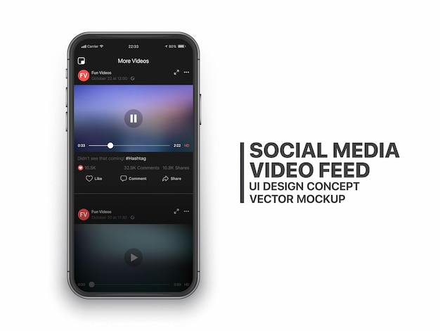 Social Media Video Feed UI-Konzept für soziale Netzwerke auf dem Smartphone-Bildschirm isoliert