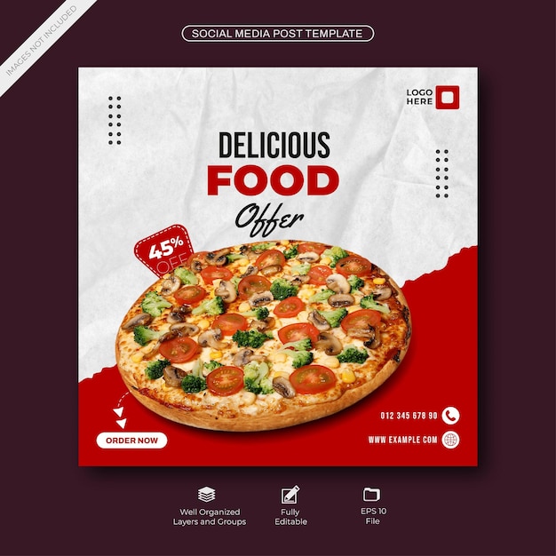 Social-Media-Vorlage oder Flyer-Pizza