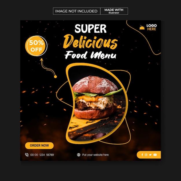 Social-Media-Werbung für Lebensmittel und Instagram-Post-Flyer-Designvorlage