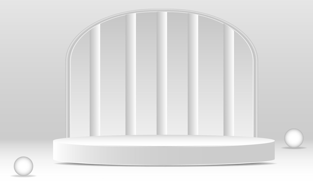 Sockel-Podium-Mockup Abstrakter weißer 3D-Vektorraum mit realistischem weißem Zylinder-Sockel-Podium-Set Minimale Szene für die Produktpräsentation Vektorgeometrische Plattform Bühne für Vitrine
