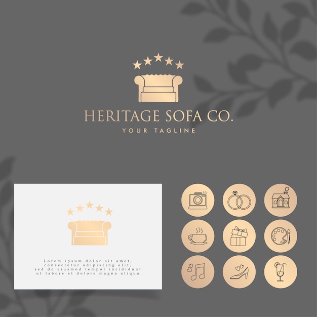 Sofa gold minimalist logo bearbeitbare vorlage